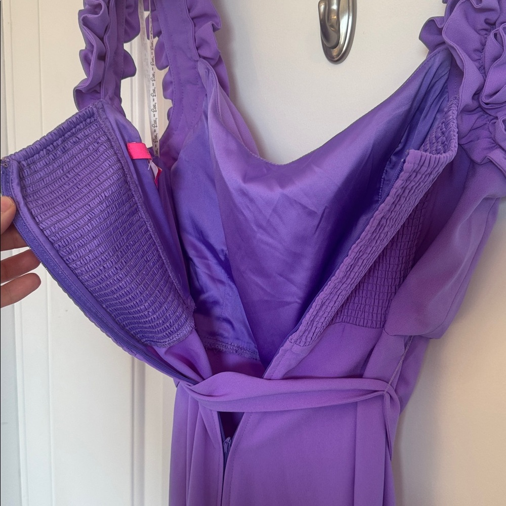 Lilly Pulitzer Zima Sleeveless Lavender Ruffle-Strap Jumpsuit 14 - Picture 9 of 10